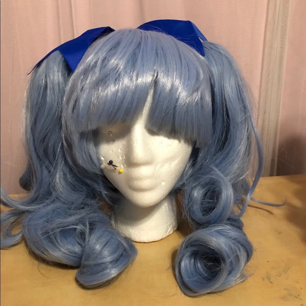 Blue Anime Wig With Clip On Pigtails